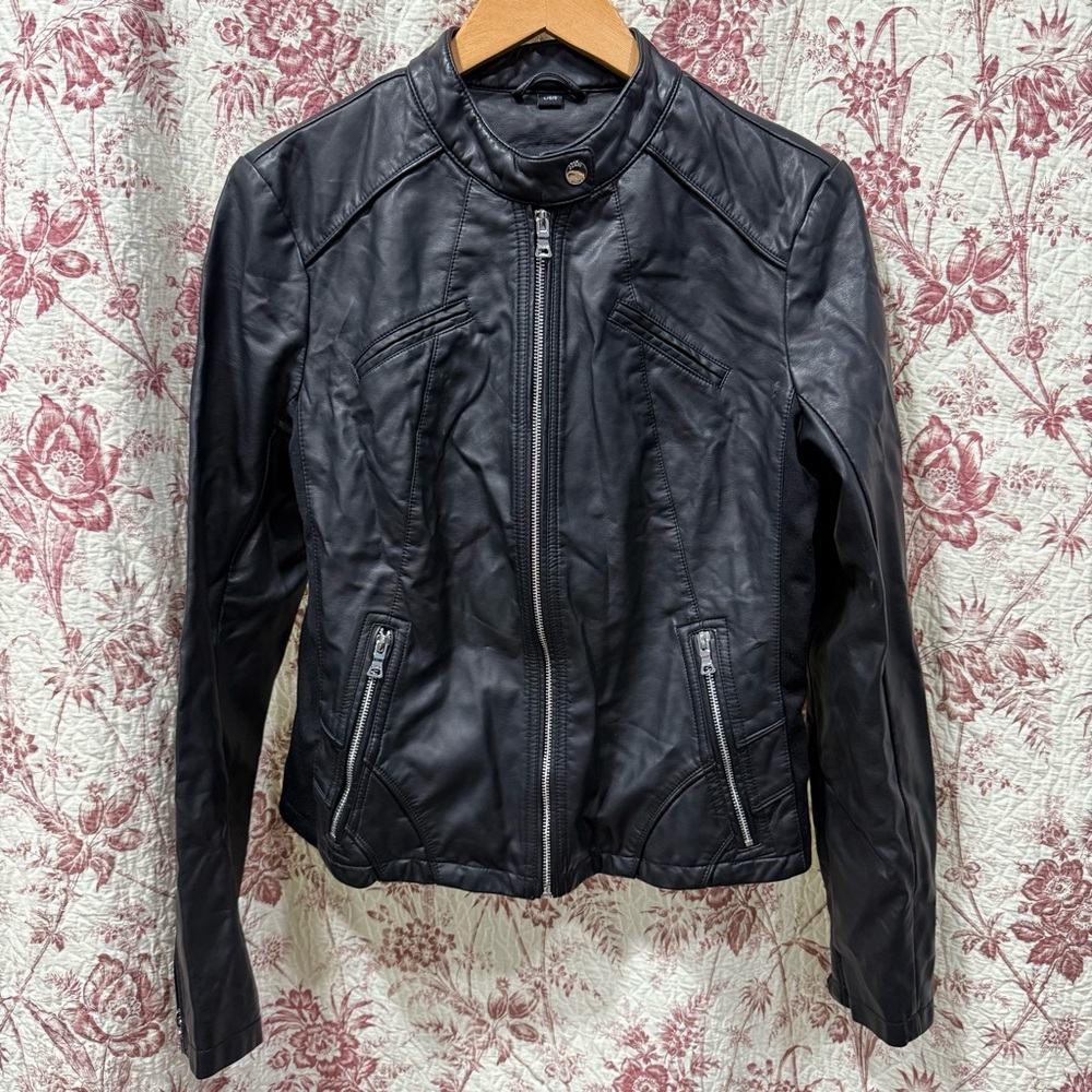 Guess Faux Leather Moto Jacket Black Womens Large